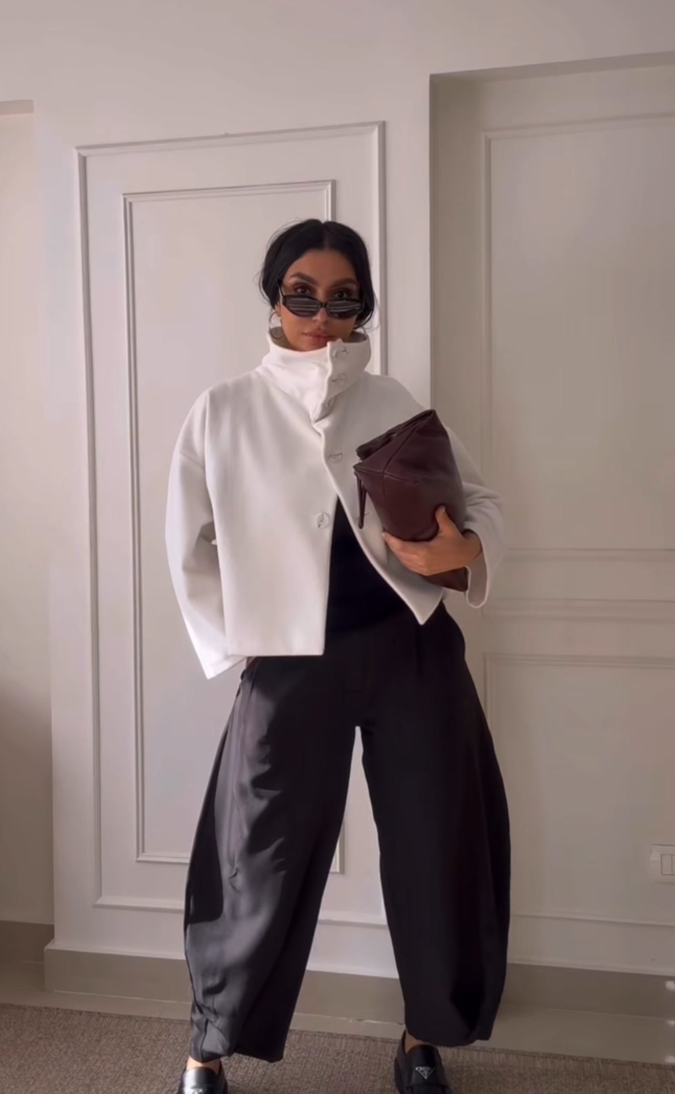 White High neck soft fur jacket