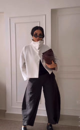 White High neck soft fur jacket