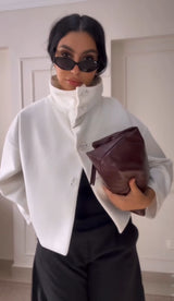 White High neck soft fur jacket