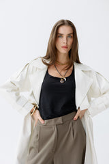 Off white Faux Leather Trench Coat