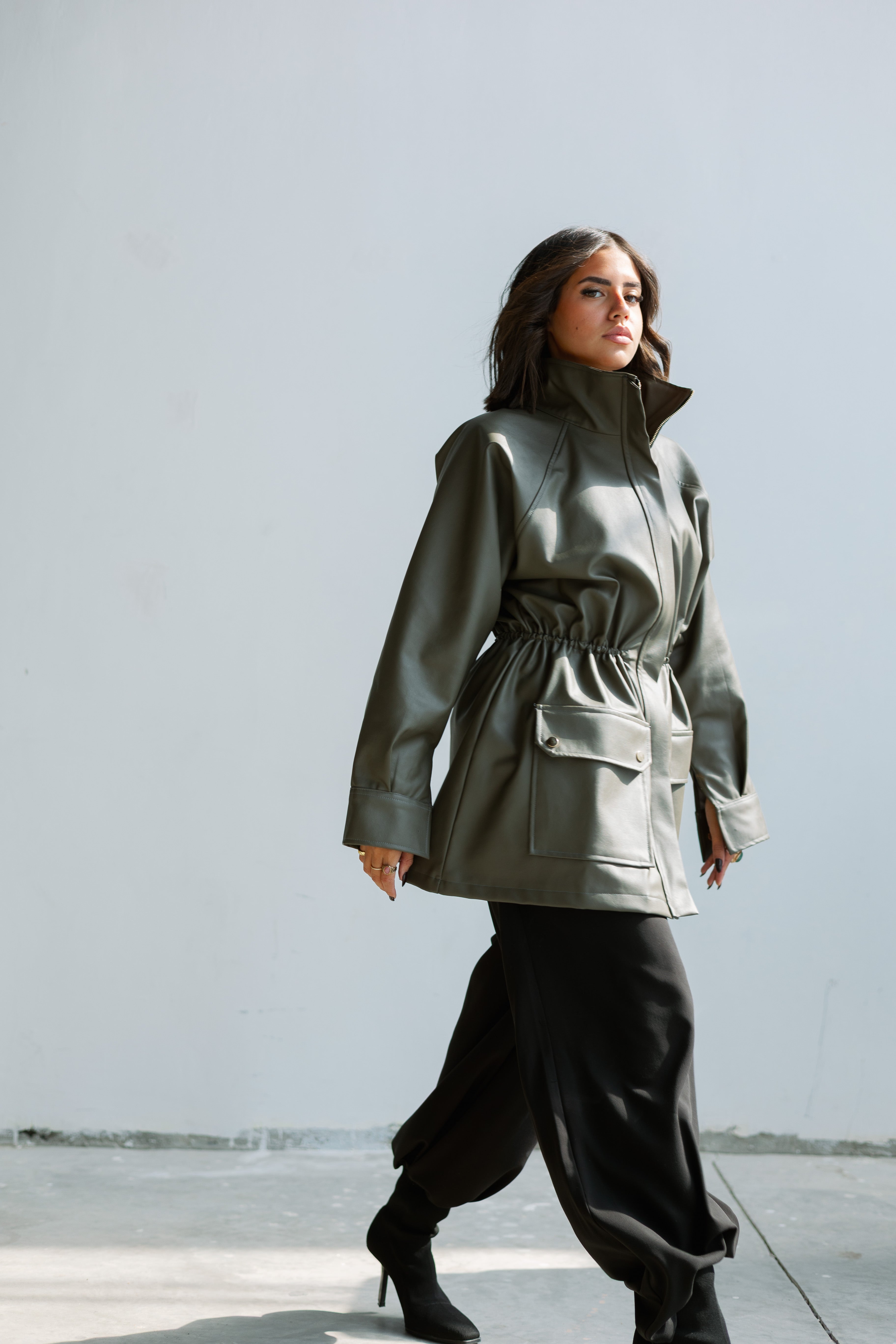 Olive safari leather jacket