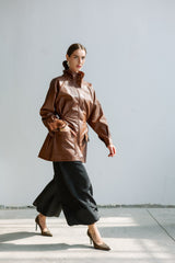 Brown leather safari jacket