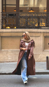 Brown Faux leather  trench coat