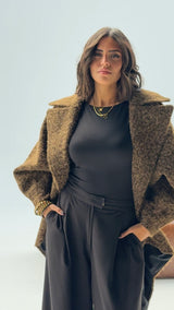 Oversized mohair brown high low jacket