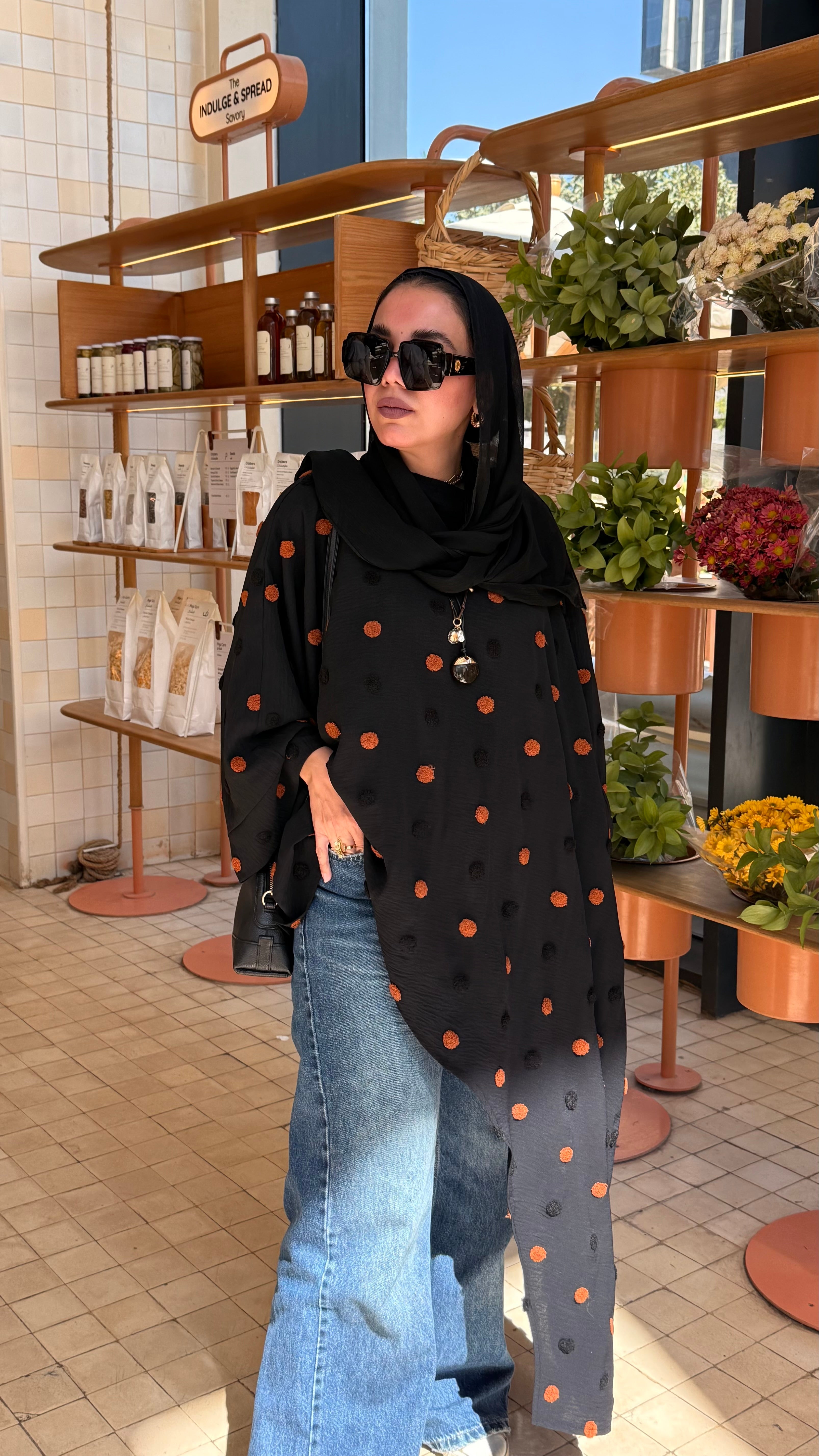 Black Polka dot symmetrical poncho
