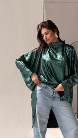 Green shimmery high low poncho