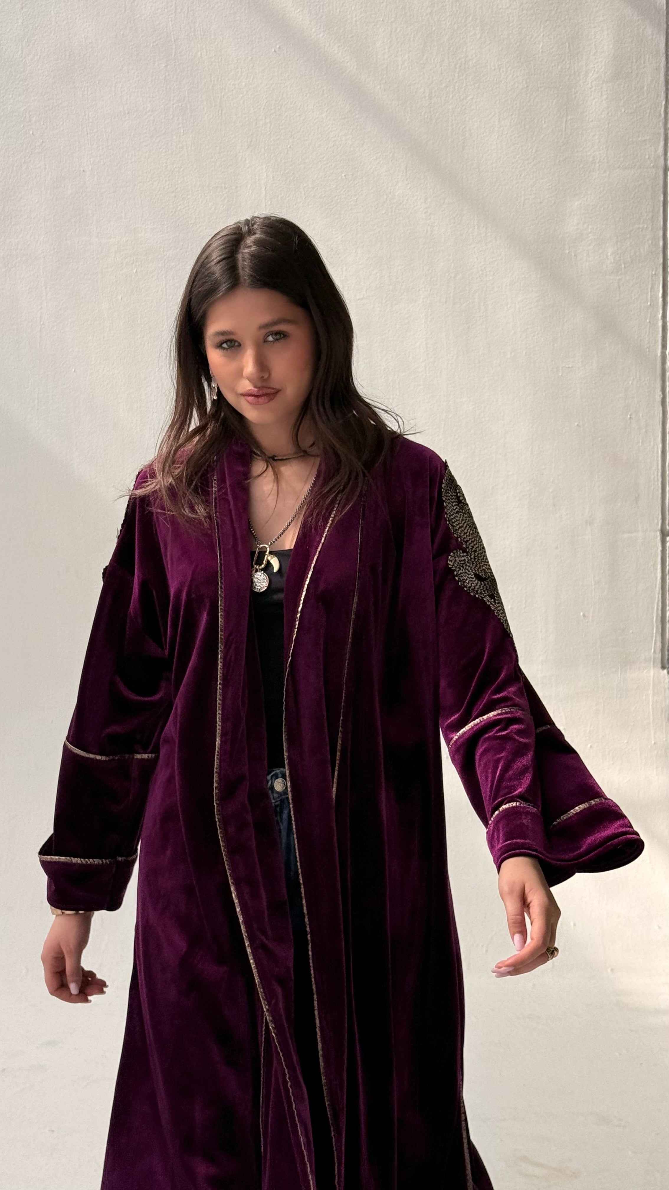 Magenta kaftan with indian stitches