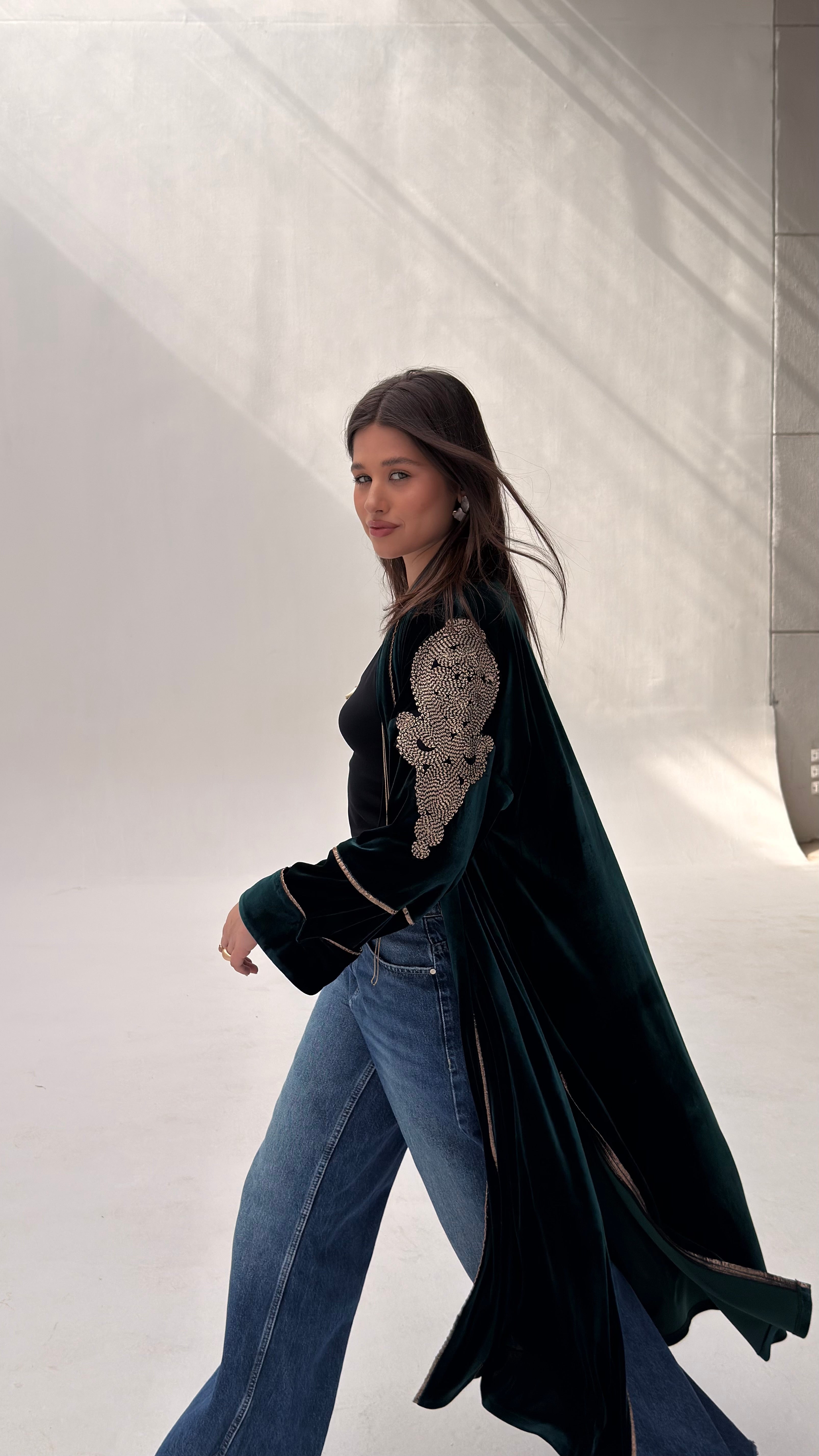 Dark green Indian stitches kaftan