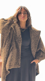 Oversized mohair brown high low jacket