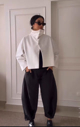 White High neck soft fur jacket