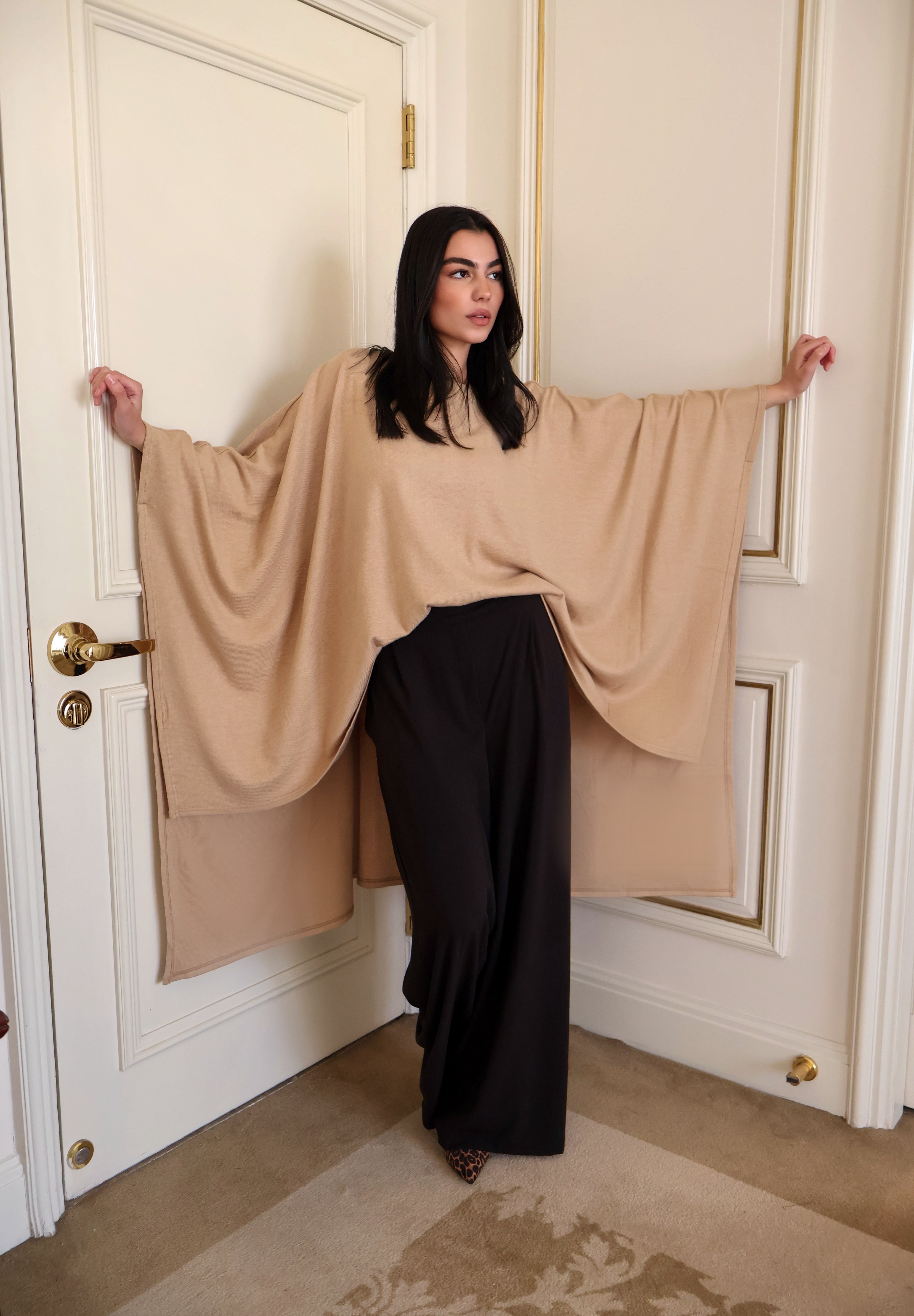 Beige Soft wool poncho