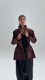 Burgundy leather  safari jacket