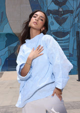Baby blue stitched cotton poncho