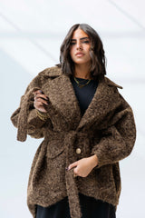 Oversized mohair brown high low jacket
