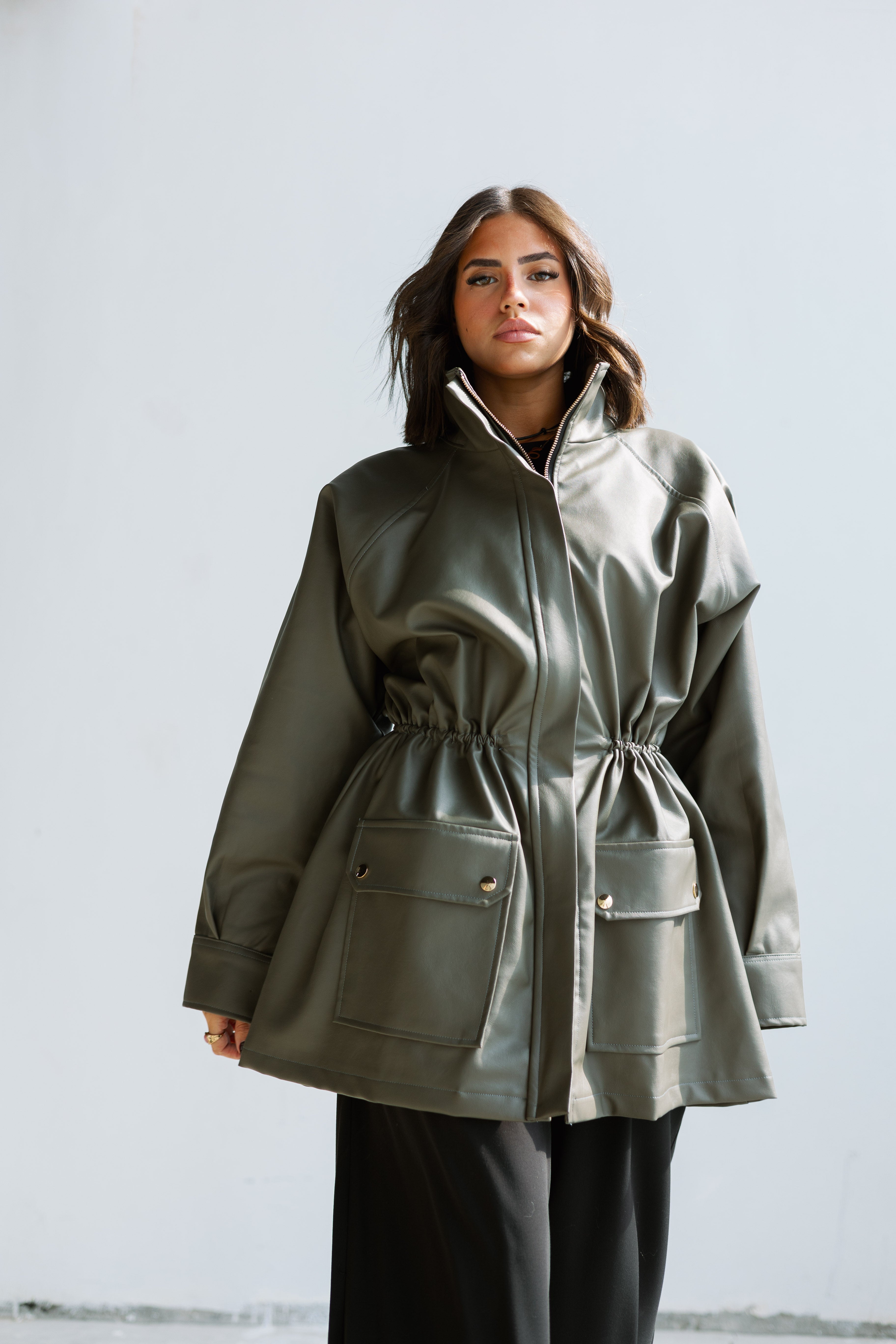 Olive safari leather jacket