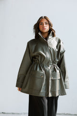 Olive safari leather jacket