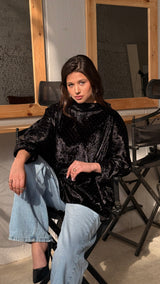 GHALIA black strass velvet poncho