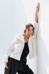White High neck soft fur jacket