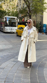 Off white Faux Leather Trench Coat