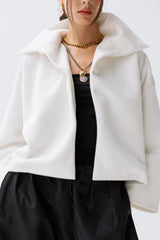 White High neck soft fur jacket
