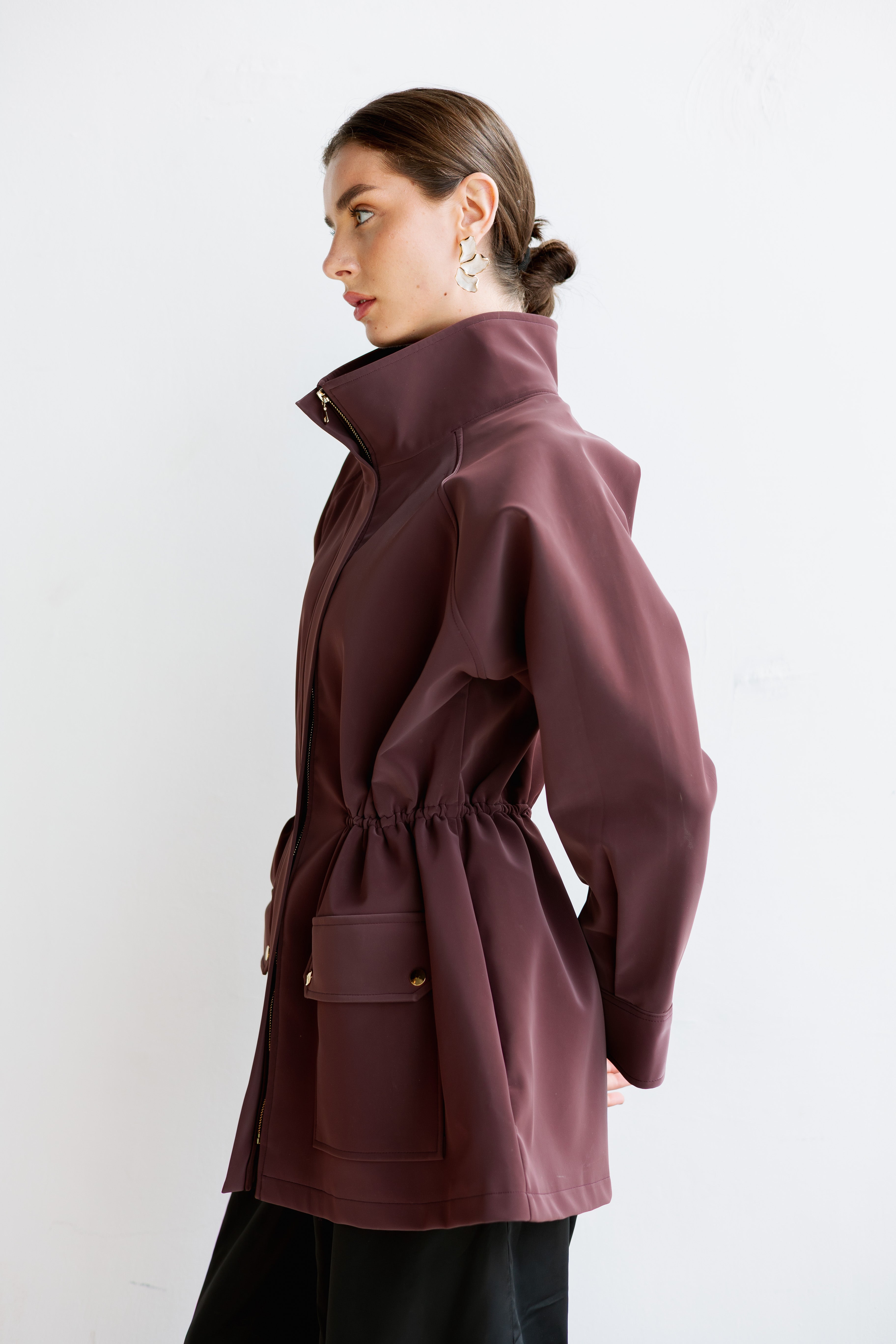 Burgundy leather  safari jacket