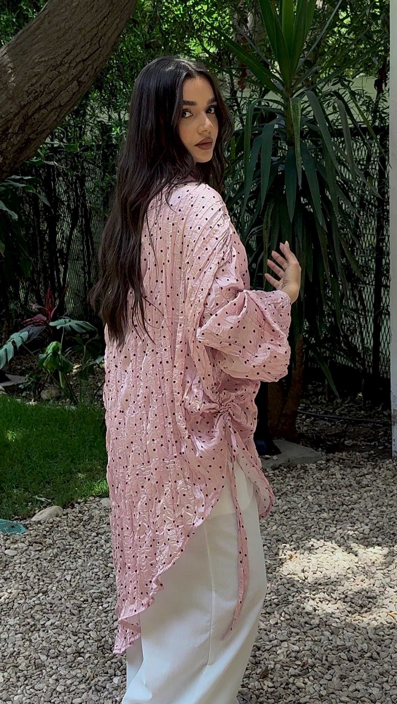 Asymmetrical crushed satin top- pink