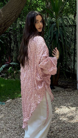 Asymmetrical crushed satin top- pink