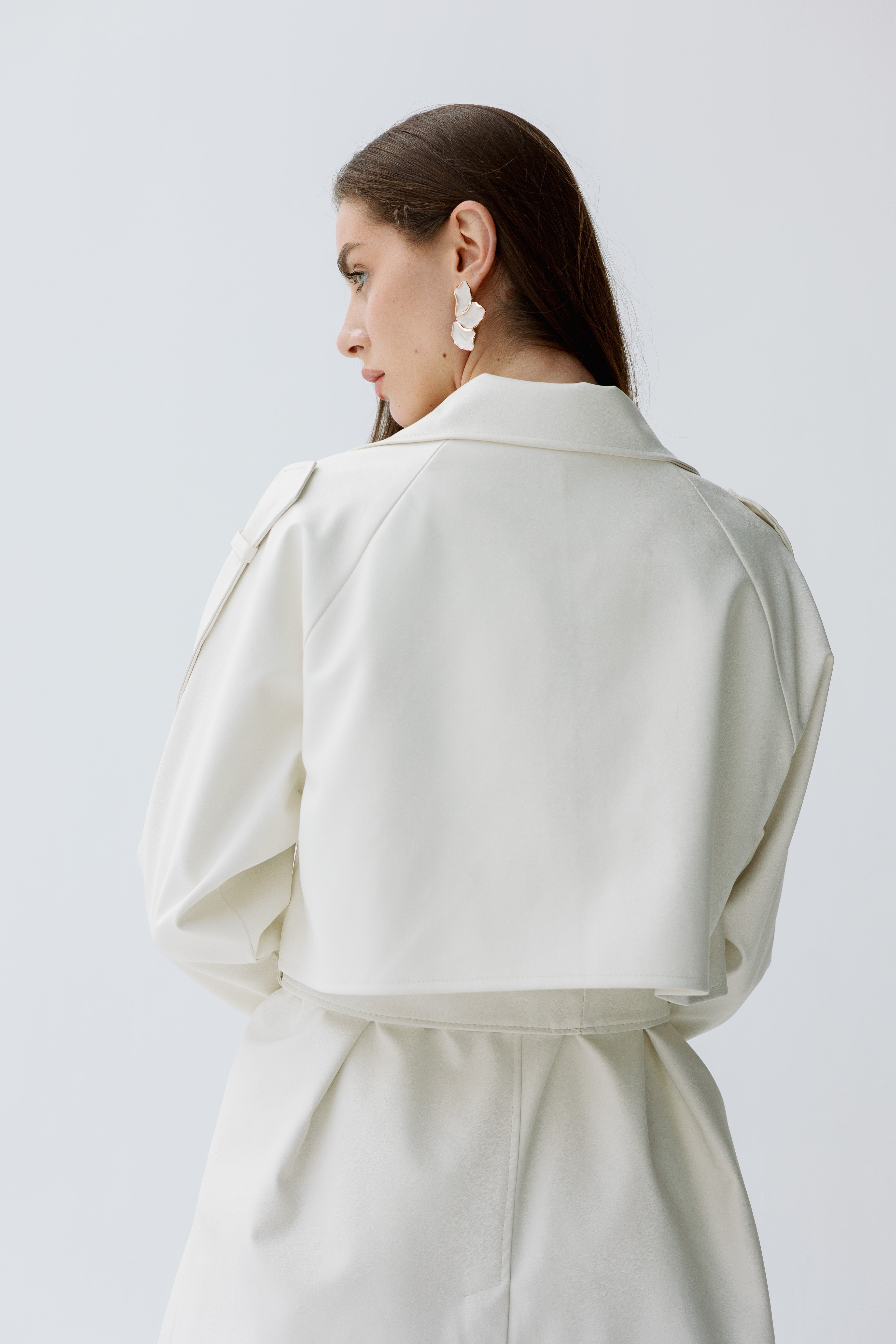 Off white Faux Leather Trench Coat