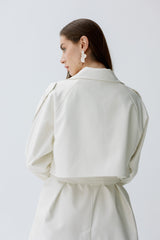 Off white Faux Leather Trench Coat