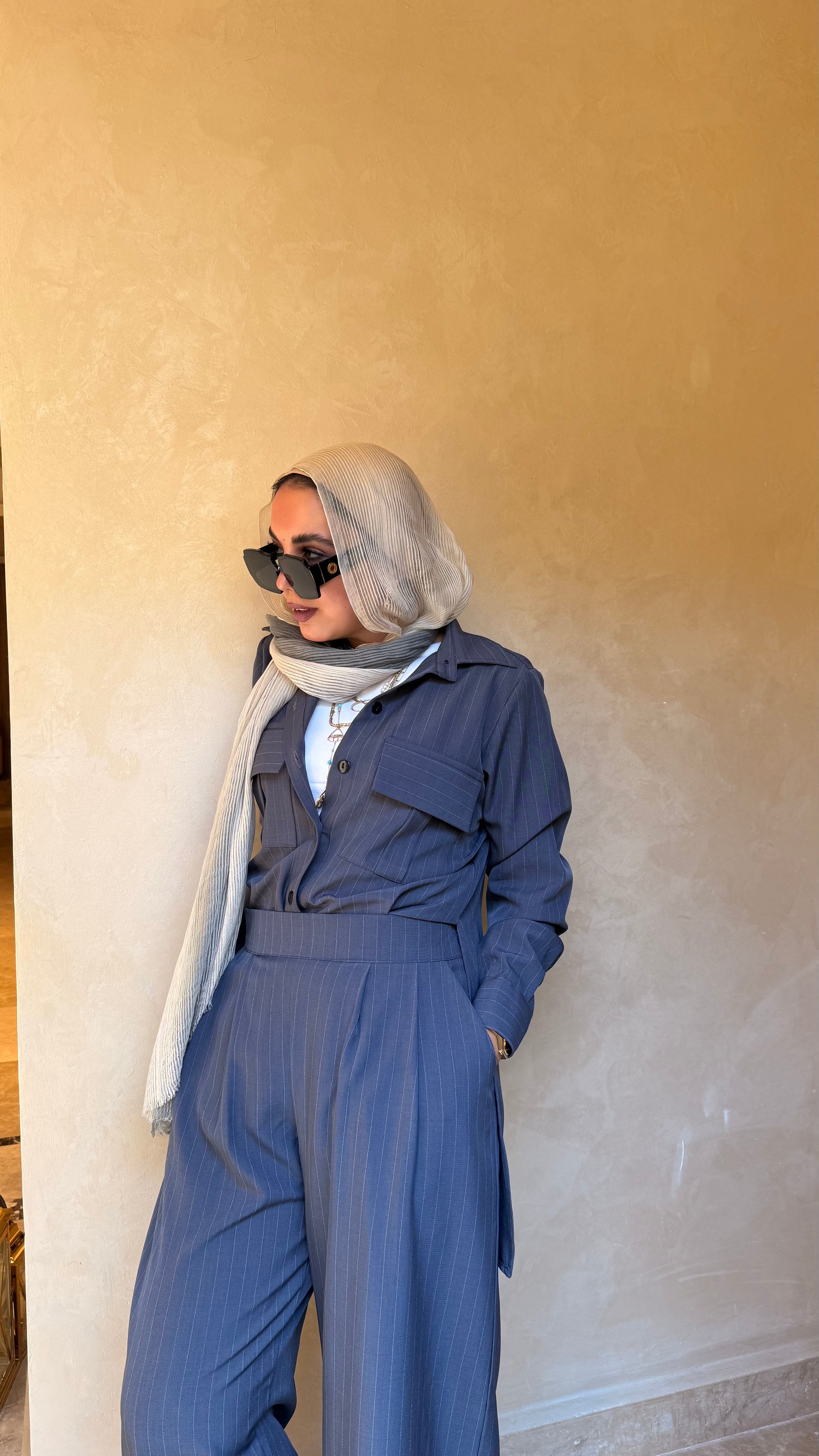 Pinstriped Light twill set