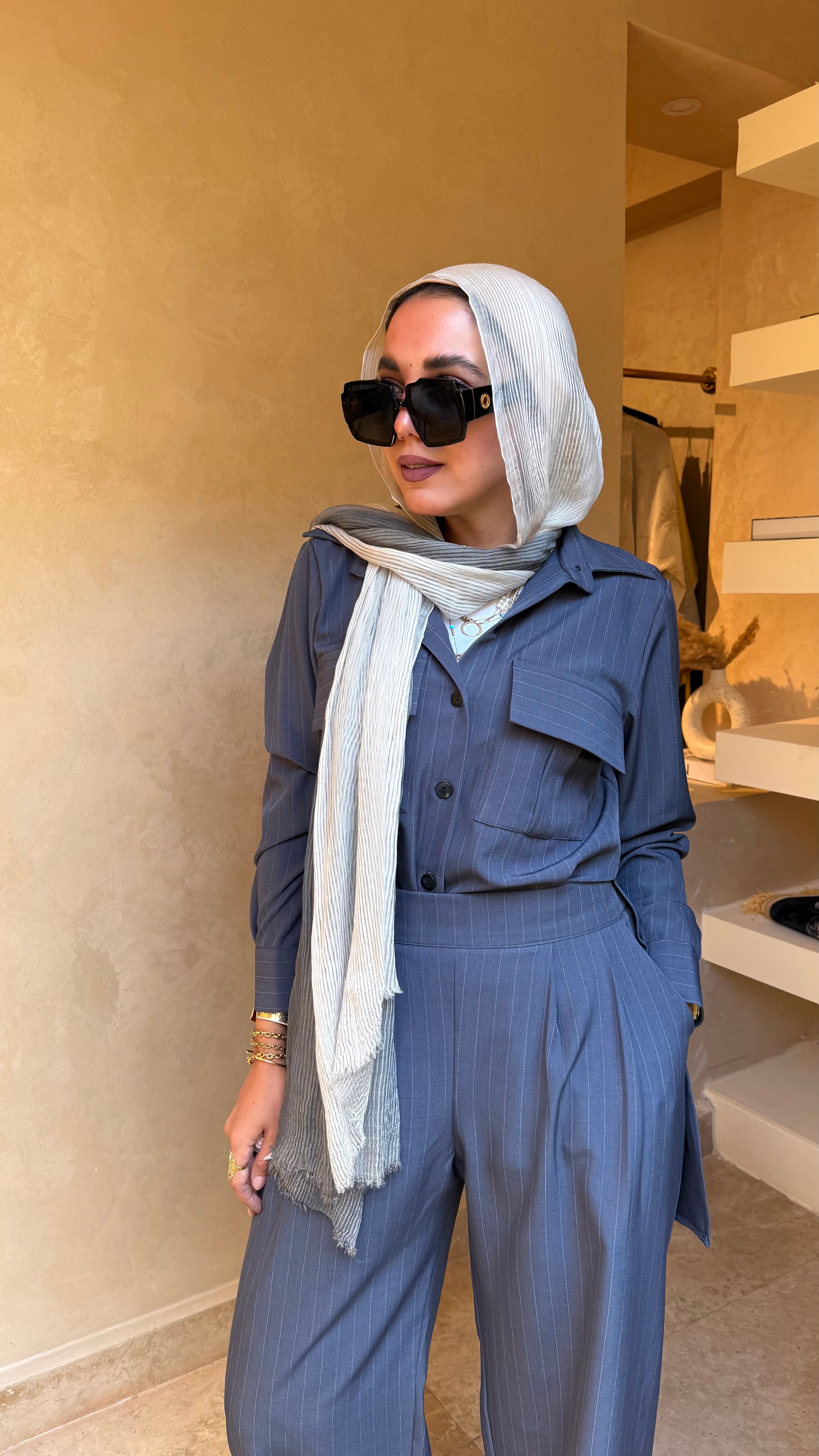 Pinstriped Light twill set