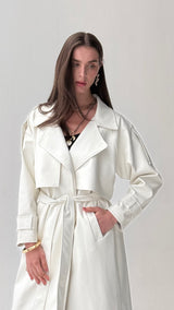 Off white Faux Leather Trench Coat