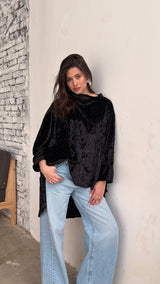 GHALIA black strass velvet poncho