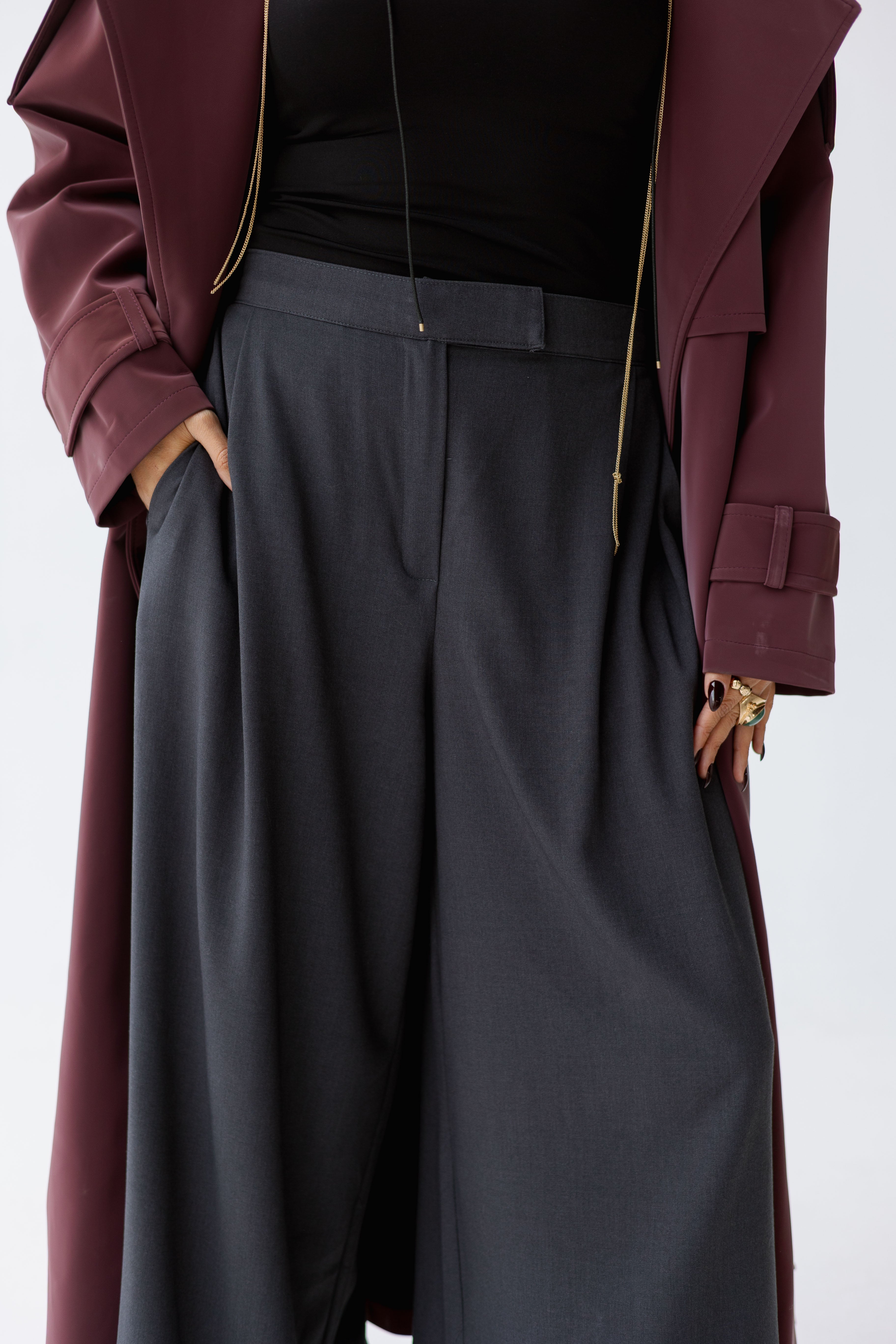 Premium soft wool Dark Grey loose pants