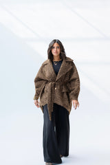 Oversized mohair brown high low jacket