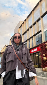 Cropped soft fur grey jacket