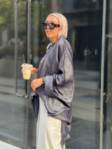 Navy blue metallic satin poncho